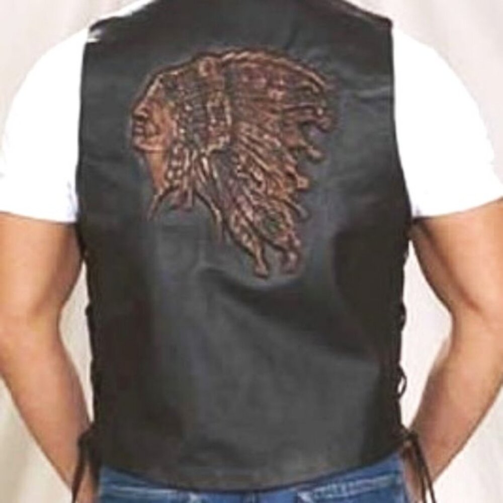 USA Bikers Dream Apparel Leather Side Laced Moto Vest Size XL - XXL VTG